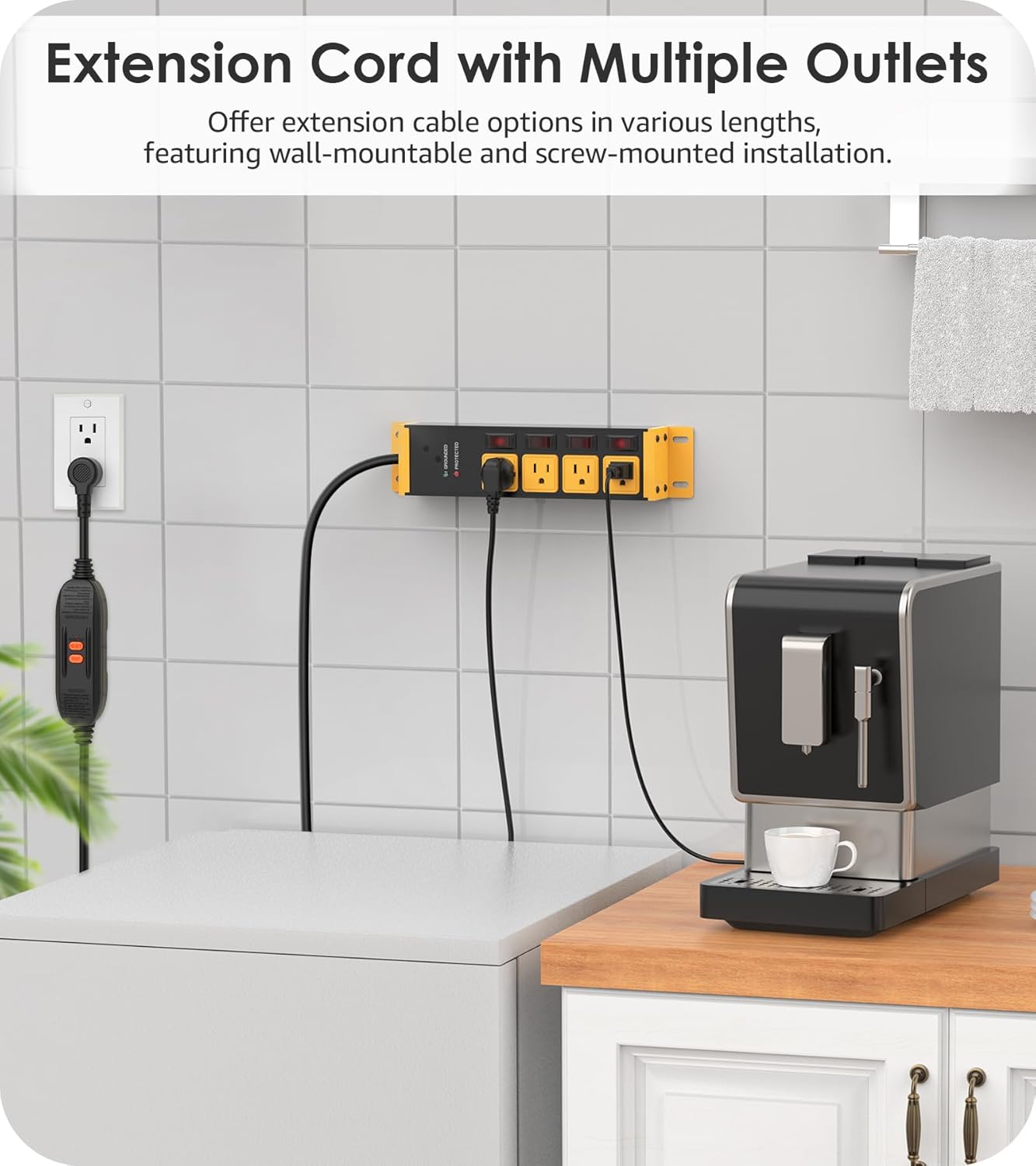 CCCEI Heavy Duty Surge Protector Power Strip 20 Amp Individual Switches. Industrial GFCI Multiple Outlets Extender 12 Gauge 6 FT Extension Cord. Yellow High-Amp 4 Plugs for Shop Garage Kitchen. - Image 8