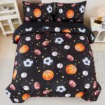 Kids Sports Full Bedding Set Black Basketball Baseball Football Comforter Set for Boys Girls Reversible 5 Pieces Bed in A Bag with Sheets(Black Balls, Full) - Image 4
