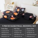 Kids Sports Full Bedding Set Black Basketball Baseball Football Comforter Set for Boys Girls Reversible 5 Pieces Bed in A Bag with Sheets(Black Balls, Full) - Image 5