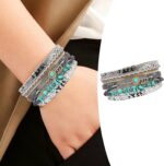 3 Pcs Western Jewelry for Women,Bohemian Turquoise Dangle Earrings,Bullhead Pendant Layered Choker,Boho Faux Leather Wristband,Country Concert Cowgirl Accessories,Jewelry for Women - Image 6