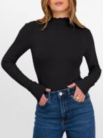 ANRABESS Women's Lettuce Trim Mock Neck Long Sleeve Tops 2025 Casual Dressy Ribbed Knit Slim Fit Tee Shirt Fall Layer Outfits - Image 8