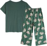 Vozanet Women's Pajamas Set Soft V Neck Sleepwear Top and Capri Pj Lounge Sets Cartoon Heart Shape Cat Nighty Plus Size - Image 4