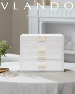 Vlando 4 Layer Large Jewelry Box - Jewelry Holder Organizer, Jewelry Box Organizer for Drawer Necklace Ring Bracelet and Watch, Birthday Gift for Loved Ones - White - Image 3