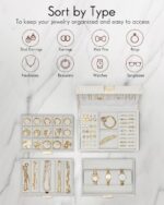 Vlando 4 Layer Large Jewelry Box - Jewelry Holder Organizer, Jewelry Box Organizer for Drawer Necklace Ring Bracelet and Watch, Birthday Gift for Loved Ones - White - Image 4