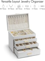 Vlando 4 Layer Large Jewelry Box - Jewelry Holder Organizer, Jewelry Box Organizer for Drawer Necklace Ring Bracelet and Watch, Birthday Gift for Loved Ones - White - Image 7