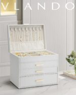 Vlando 4 Layer Large Jewelry Box - Jewelry Holder Organizer, Jewelry Box Organizer for Drawer Necklace Ring Bracelet and Watch, Birthday Gift for Loved Ones - White - Image 8