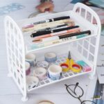 Desktop Rack Cosmetic Stationery Storage Holder, 2-Tier Multifunctional Plastic Shelf Makeup Organizer for Skincare Office Kitchen Bedroom Bathroom Home (White) - Image 7