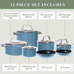 Nuwave Healthy Duralon Blue Ceramic Nonstick Cookware Set, Diamond Infused Scratch-Resistant, PFAS Free, Dishwasher & Oven Safe, Induction Ready & Evenly Heats, Tempered Glass Lids & Stay-Cool Handles - Image 9