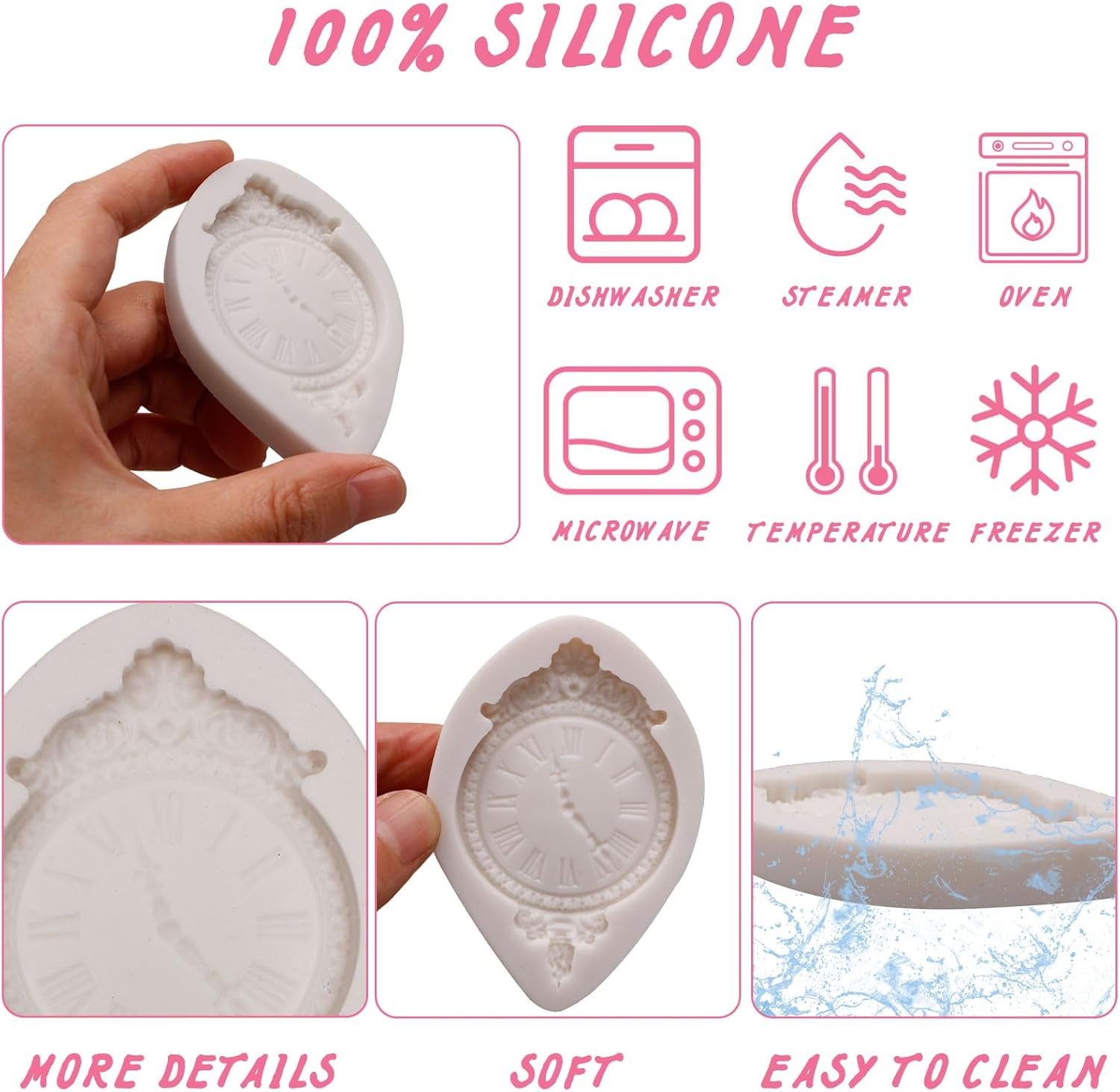 Clock Silicone Molds Steampunk Vintage Wall Clocks Chocolate Molds for Cake Decorating Cupcake Topper Candy Chocolate Gum Paste Polymer Clay Set Of 2 - Image 4