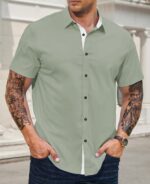 JMIERR Men's Casual Button Down Shirts Wrinkle-Free Short Sleeve Business Dress Shirt - Image 3