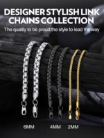 Bandmax Solid Stainless Steel 2MM/4MM/6MM/8MM Flat Box Link Chains for Men Women Silver/Gold/Black Rolo Cable Chain Necklaces Length 14"-30", Gift Packed - Image 10