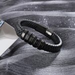 Stainless Steel Mens Bracelets - Black Leather Punk Cuff Jewelry - Image 5