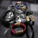 Stainless Steel Mens Bracelets - Black Leather Punk Cuff Jewelry - Image 6