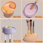 Makeup Brush Cleaner Mat,3 in 1 Upgraded Foldable Silicone Makeup Brush Cleaner Cosmetic Brush Cleaner Makeup Brush Scrubber Bowl for Cleaning, Organizer And Upside Down Drying(Foldable Khaki) - Image 3