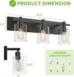 Espird Bathroom Vanity Light,3 Light Matte Black Light Fixture with Thickened Clear Glass Shade, 21 inch Modern Wall Sconce, Bathrooms Vanity Light Over Mirror for Bathroom - Image 3