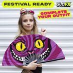 GloFX Large Hand Fan - Alice in Wonderland Cheshire Cat Fan - Bamboo Folding Fans for Rave Accessories and Festival Essentials - Image 7