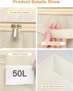 punemi Underbed wedding dress storage box, 2 Pack Clothing Storage Bags W/Upgraded Handles, Large Capacity Underbed Shoe Container Organizer for Blanket, Pillows, Comforters & Quilts, Beige - Image 7