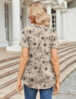 Zeagoo Womens Short Sleeve Tops Summer Henley V-Neck Tshirts Casual Pleated Blouse Dressy Loose Floral Basic Tee - Image 7