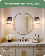 EDISHINE Hardwired Bathroom Light Fixtures, Modern Wall Sconces Set of Two, Crystal Bathroom Vanity Llight, Indoor Lighting Fixtures Over Mirror, Black Wall Lamp for Bedroom - Image 7