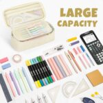 SUNEE Cute Pencil Case, Large Capacity Pencil Pouch, 900D Oxford Big Storage Office Organizer for Stationery, Zipper Pen Bag Makeup Bag, Back to School Supplies for Teen Girls Boys Women Men, Beige - Image 3