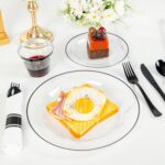 SUT 350 Pcs Black and Clear Plastic Dinnerware Set for 50 Guests, Include: 50 Dinner Plates, 50 Dessert Plates, 50 Pre Rolled Napkins With Silverware, 50 Cups, Disposable Plates for Party - Image 5