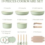 CAROTE Pots and Pans Set, Nonstick Cookware Set Detachable Handle, 19pcs Induction Kitchen Cookware Sets Non Stick with Removable Handle, RV Cookware Set, Oven Safe, Sage Green - Image 3