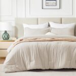 CozyLux King Size Comforter Set - 3 Pieces Beige Soft Luxury Cationic Dyeing Bedding Comforter for All Season, Breathable Lightweight Fluffy Boho Bed Sets with 1 Comforter and 2 Pillow Shams - Image 9