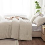 CozyLux King Size Comforter Set - 3 Pieces Beige Soft Luxury Cationic Dyeing Bedding Comforter for All Season, Breathable Lightweight Fluffy Boho Bed Sets with 1 Comforter and 2 Pillow Shams - Image 10