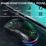 SOLAKAKA SM600 Honeycomb Shell Gaming Mouse Wireless,Tri-Modes BT/2.4G Wireless/Type-C Wired Gamer Mouse with 2 Side Buttons, Macro Programmable and RGB Light for PC/Mac/Laptop,Black - Image 3