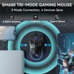 SOLAKAKA SM600 Honeycomb Shell Gaming Mouse Wireless,Tri-Modes BT/2.4G Wireless/Type-C Wired Gamer Mouse with 2 Side Buttons, Macro Programmable and RGB Light for PC/Mac/Laptop,Black - Image 4