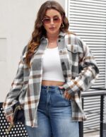 IN'VOLAND Womens Plus Size Shacket Jacket Flannel Plaid Long Sleeve Button Down Shirts Casual Fall Blouses Tops - Image 3