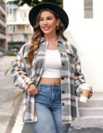 IN'VOLAND Womens Plus Size Shacket Jacket Flannel Plaid Long Sleeve Button Down Shirts Casual Fall Blouses Tops - Image 5