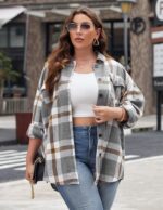IN'VOLAND Womens Plus Size Shacket Jacket Flannel Plaid Long Sleeve Button Down Shirts Casual Fall Blouses Tops - Image 6