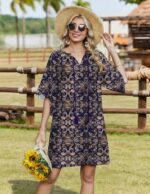 Zeagoo Womens Casual Summer Dress Boho Beach Dresses Tassel Tie Neck 2026 Floral Cover Up Spring 3/4 Sleeve Mini Sundress - Image 6