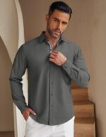 COOFANDY Mens Casual Button Down Shirt Untucked Long Sleeve Stretch Denim Dress Shirt - Image 3