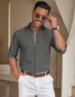 COOFANDY Mens Casual Button Down Shirt Untucked Long Sleeve Stretch Denim Dress Shirt - Image 4