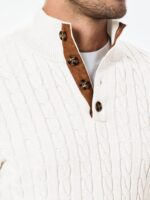 JMIERR Men's Cable Knit Pullover Sweater Casual Long Sleeve Stand Collar Button Knitted Sweaters - Image 6