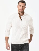 JMIERR Men's Cable Knit Pullover Sweater Casual Long Sleeve Stand Collar Button Knitted Sweaters - Image 7