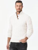 JMIERR Men's Cable Knit Pullover Sweater Casual Long Sleeve Stand Collar Button Knitted Sweaters - Image 8