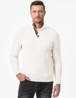 JMIERR Men's Cable Knit Pullover Sweater Casual Long Sleeve Stand Collar Button Knitted Sweaters - Image 9