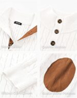 JMIERR Men's Cable Knit Pullover Sweater Casual Long Sleeve Stand Collar Button Knitted Sweaters - Image 10