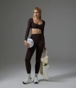 OMKAGI 2 Piece Workout Sets for Women Long Sleeve Padded Sports Bra High Waisted Gym Outfits with Pocket - Image 3