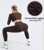 OMKAGI 2 Piece Workout Sets for Women Long Sleeve Padded Sports Bra High Waisted Gym Outfits with Pocket - Image 6