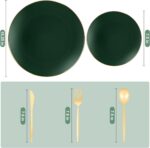 I00000 150Pcs Green Plastic Plates with Gold Rim, Fancy Disposable Plates,Green Plates Set include 30 Dinner Plate,30 Dessert Plate, 90 Plastic Silverware Set for Wedding&Party - Image 4