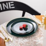 I00000 150Pcs Green Plastic Plates with Gold Rim, Fancy Disposable Plates,Green Plates Set include 30 Dinner Plate,30 Dessert Plate, 90 Plastic Silverware Set for Wedding&Party - Image 6