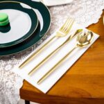 I00000 150Pcs Green Plastic Plates with Gold Rim, Fancy Disposable Plates,Green Plates Set include 30 Dinner Plate,30 Dessert Plate, 90 Plastic Silverware Set for Wedding&Party - Image 7