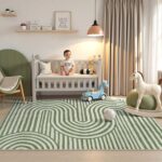 Lahome Green Washable Rug 5x7, Soft Kids Rugs for Bedroom Mid Century Modern Area Rugs for Living Room, Non-Slip Ultra-Thin Stain Resistance Abstract Rug for Kid Nursery Large Playroom(5'X7',Green) - Image 5