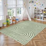 Lahome Green Washable Rug 5x7, Soft Kids Rugs for Bedroom Mid Century Modern Area Rugs for Living Room, Non-Slip Ultra-Thin Stain Resistance Abstract Rug for Kid Nursery Large Playroom(5'X7',Green) - Image 8