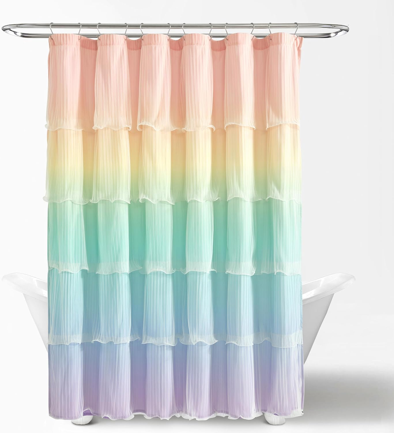 Lush Decor Rainbow Ombre Nerina Ruffled Shower Curtain Single 72" W x 72" L Rainbow -Colorful Shower Curtains for Bathroom - Kids Bathroom Decor - Image 7