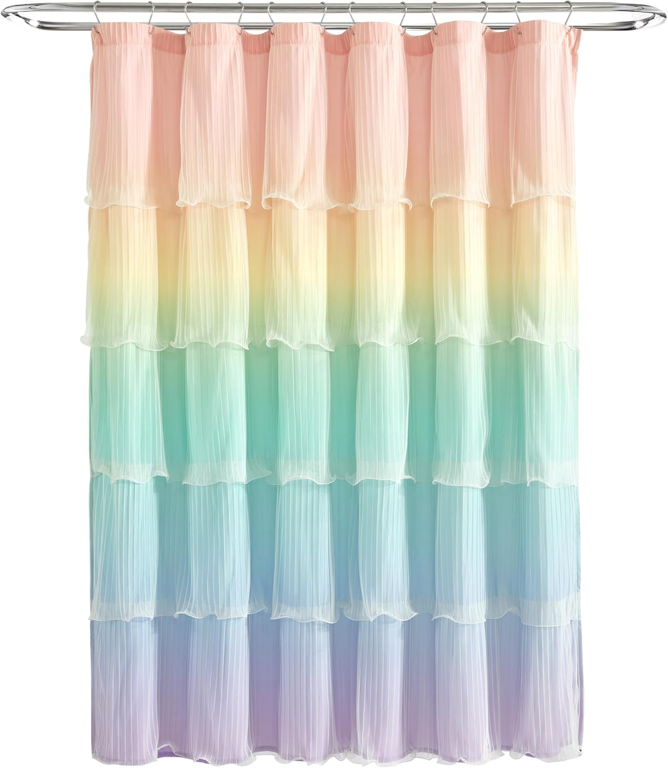 Lush Decor Rainbow Ombre Nerina Ruffled Shower Curtain Single 72" W x 72" L Rainbow -Colorful Shower Curtains for Bathroom - Kids Bathroom Decor - Image 8